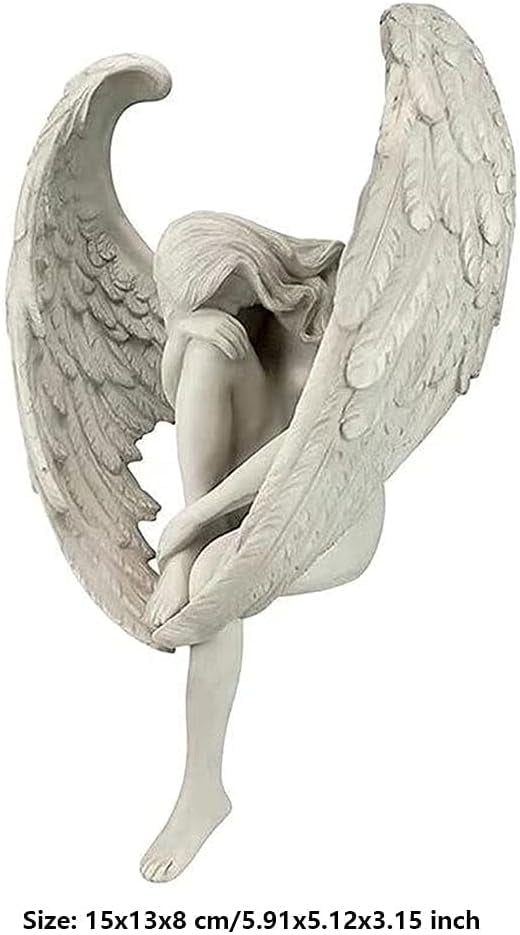 EdirFtra Angel Wing Garden Statue, Angel Sculpture, 3D Seated Fairy Art