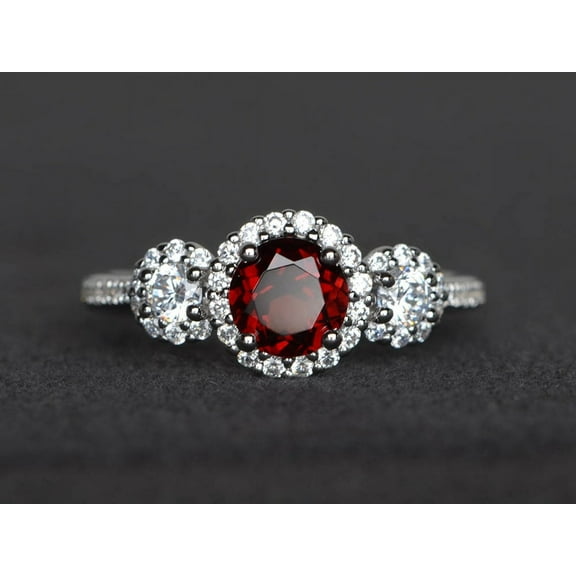 natural garnet ring 925 sterling silver solitaire engagement ring January birthstone red gemstone ring