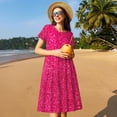 thumbnail image 4 of Fotbe Rose Red Glitter Vestido Largo de Moda para Mujer, Vestido Tipo Camiseta con Manga Corta y Estilo Casual a Rayas y Bloques de Color, 4 of 6