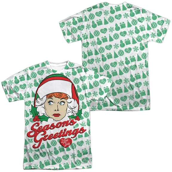 I Love Lucy Holiday Pattern Unisex Adult Sublimated Costume T Shirt (Front/Back), Small Multicolor