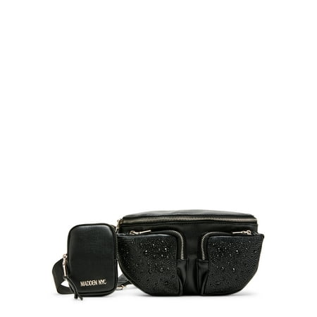 Madden NYC Women's Embellished Fanny Pack with Pouch, Black