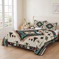 thumbnail image 2 of Full Quilt Set 78''x90'', Red Teal Brown Southwestern Lightweight Bedspread Coverlet Set with 2 Pillow Shams, Ethnic Geometric Boho Retro Breathable All Season Quilt Bedding for Bedroom/Guest Room, 2 of 9
