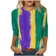 thumbnail image 2 of Visit the JURANMO Store Womens Fashion Fall T Shirts Mardi Gras 3/4 Sleeve Round Neck Casual Tunic Tops Color Block Carnival Themed Party Parade Tee Shirt Purple M, 2 of 5