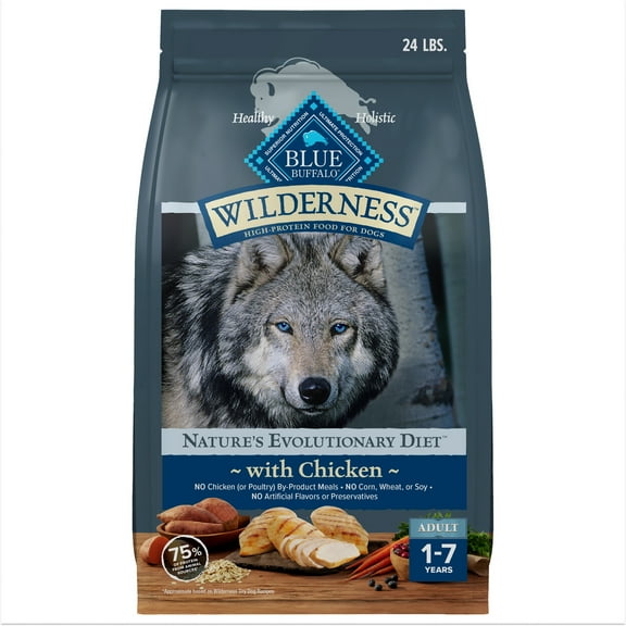 Blue Buffalo Wilderness Natural High-Protein Adult Dog Dry Food, Chicken Recipe, 24-lb.