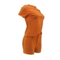 thumbnail image 4 of VISgogo Conjunto de 2 piezas para mujer, camiseta de manga corta con cuello redondo de color sólido, pantalones cortos de cintura elástica a juego VISgogo moda, 4 of 6