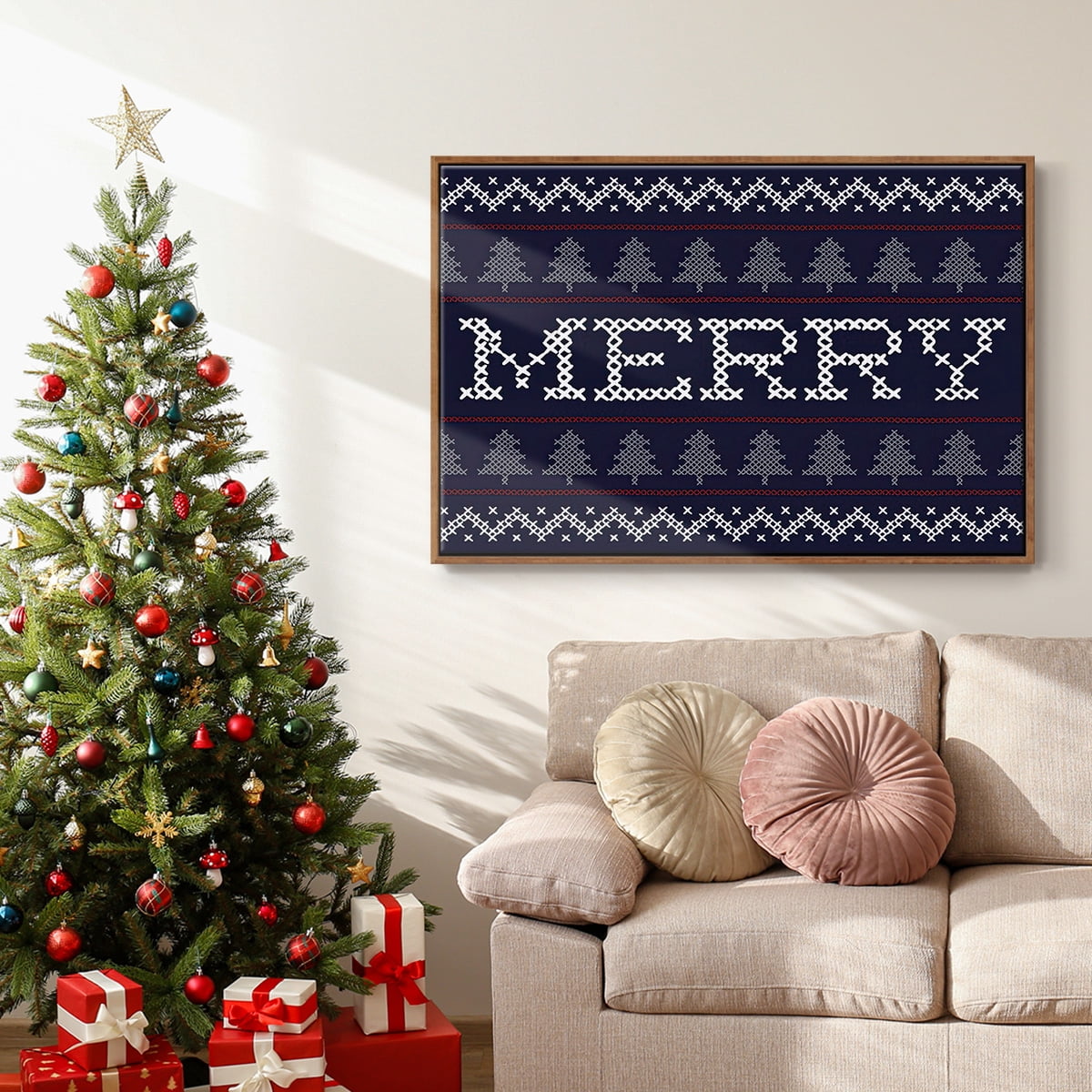 Merry Sweater - Framed Gallery Wrapped Holiday Canvas - 17 x 25 - Rosewood Frame