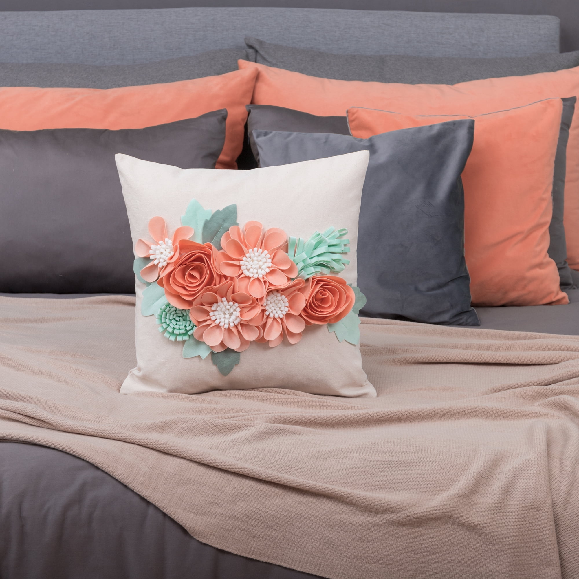 JWH 3D Handmade Extraordinary Decorative Flower Throw Pillow Covers Square 18x18inch Prairie Sunset for Sofa Bedding Decoration