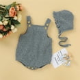 thumbnail image 3 of Musuos 2 Pcs Baby's Sleeveless Knitted Vest Romper, Solid Color Lace-up Hat, 3 of 5