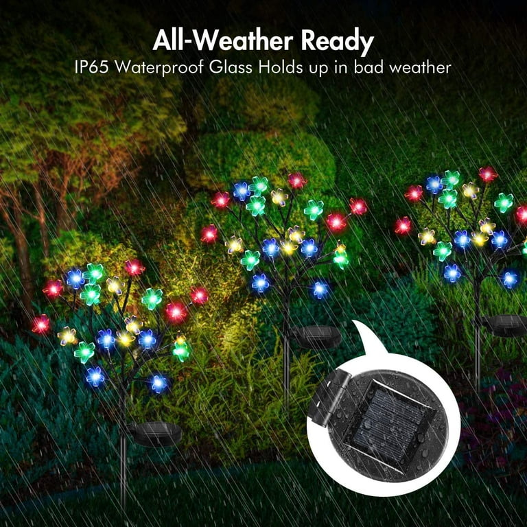 2 Pack Solar Fairy Lights Waterproof Multi-Color Solar Powered Garden  Lights, Solar Flower Lights with 20 Cherry Blossom, Bigger Solar Panel for