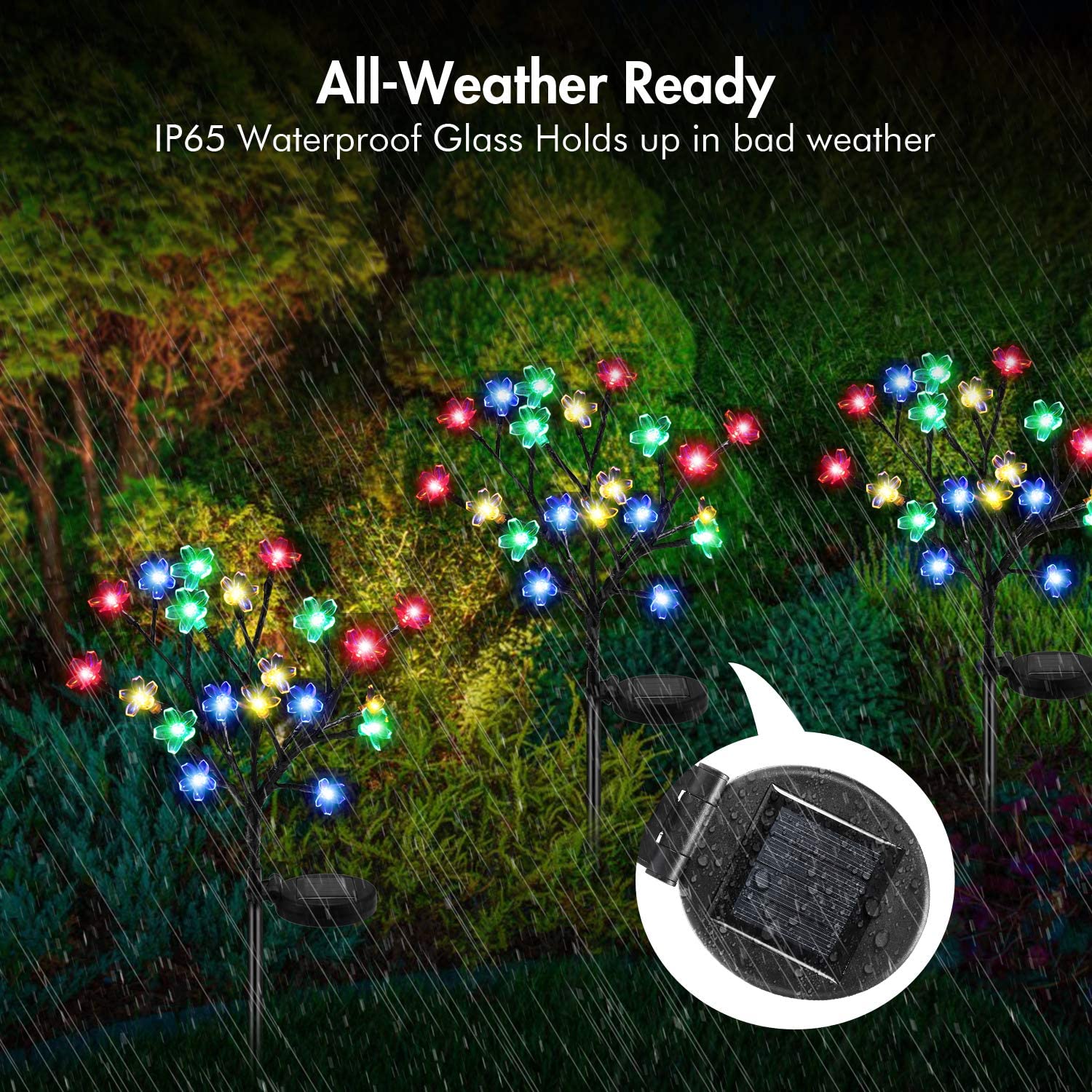 2 Pack Solar Fairy Lights Waterproof Multi-Color Solar Powered Garden Lights, Solar Flower Lights with 20 Cherry Blossom, Bigger Solar Panel for Pathway Patio Yard Christmas Decor - image 5 of 8
