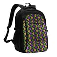 thumbnail image 1 of Balery Mardi Gras Shiny Green Purple Mochila con carga USB para hombre y mujer - Mochila impermeable y antirrobo para laptop con puerto USB para viajes, trabajo, 1 of 7