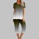 thumbnail image 2 of Conjunto de Pijama de Mujer Estampado Cuello Redondo Camiseta de Manga Corta Y Pantalones, Ropa de Salón con Bolsillos, 2 of 9