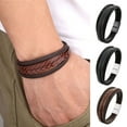 thumbnail image 2 of Mightlink Men Bracelet Vintage Magnetic Buckle Woven Handmade Geometric Decorative Gift Multilayer Wrap Faux Leather Male Bangle Jewelry for Daily Life, 2 of 7