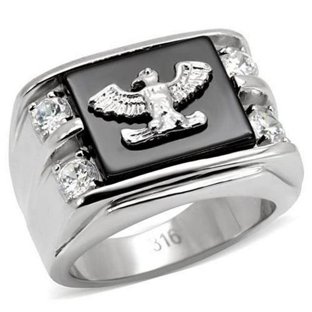 Alamode TK02221-10 Men High Polished Stainless Steel Ring with Semi-Precious in Jet - Size 10