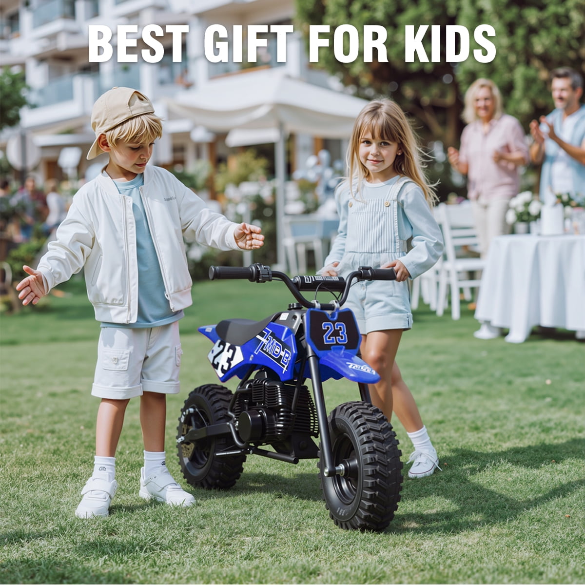 TOXOZERS Mini Pit Bike Gas-Powered Dirt Bike with 13 Inch Knobby Tires,25 MPH,Begin-ner Off Road Motorcycle for Boys Girls,Blue
