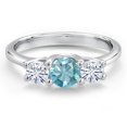 thumbnail image 3 of Gem Stone King 14K White Gold Blue Zircon & White Moissanite 3-Stone Engagement Ring | 1.31 Cttw | Round 5MM and 4MM | Three Stone Wedding Anniversary Promise Ring for Women (Size 7), 3 of 6