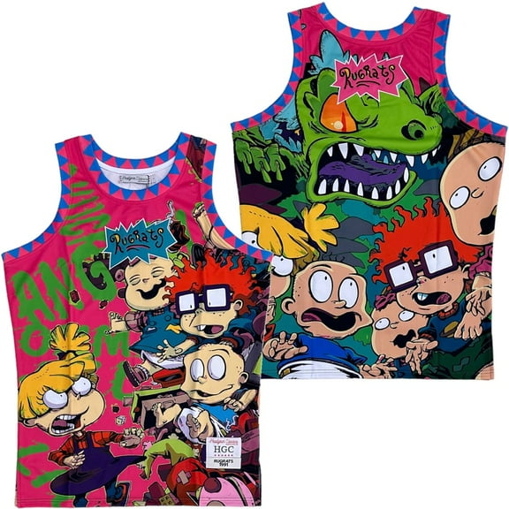 Rugrats Nickelodeon Men's Headgear Classics All Over Print Basketball Jersey (Large, Pink)
