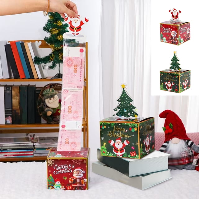 Xihbxyly Hucha Navideña Sorpresa, Diseño de Billetera Extraíble, Bolsas Transparentes para Dinero, Regalo Festivo, Decoración para Celebraciones, Personalizable, Incluye 1 Caja y 30 Bolsas.