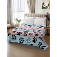 thumbnail image 2 of Pink Blue Paw Print Queen Size Flat Sheet, Wrinkleproof & Fadeproof Cooling Flat Bed Sheet Only, Vintage Farmhouse Rustic Wooden Grain Breathable Soft Bedding Top Sheets 90 x 102 Inches, 2 of 8