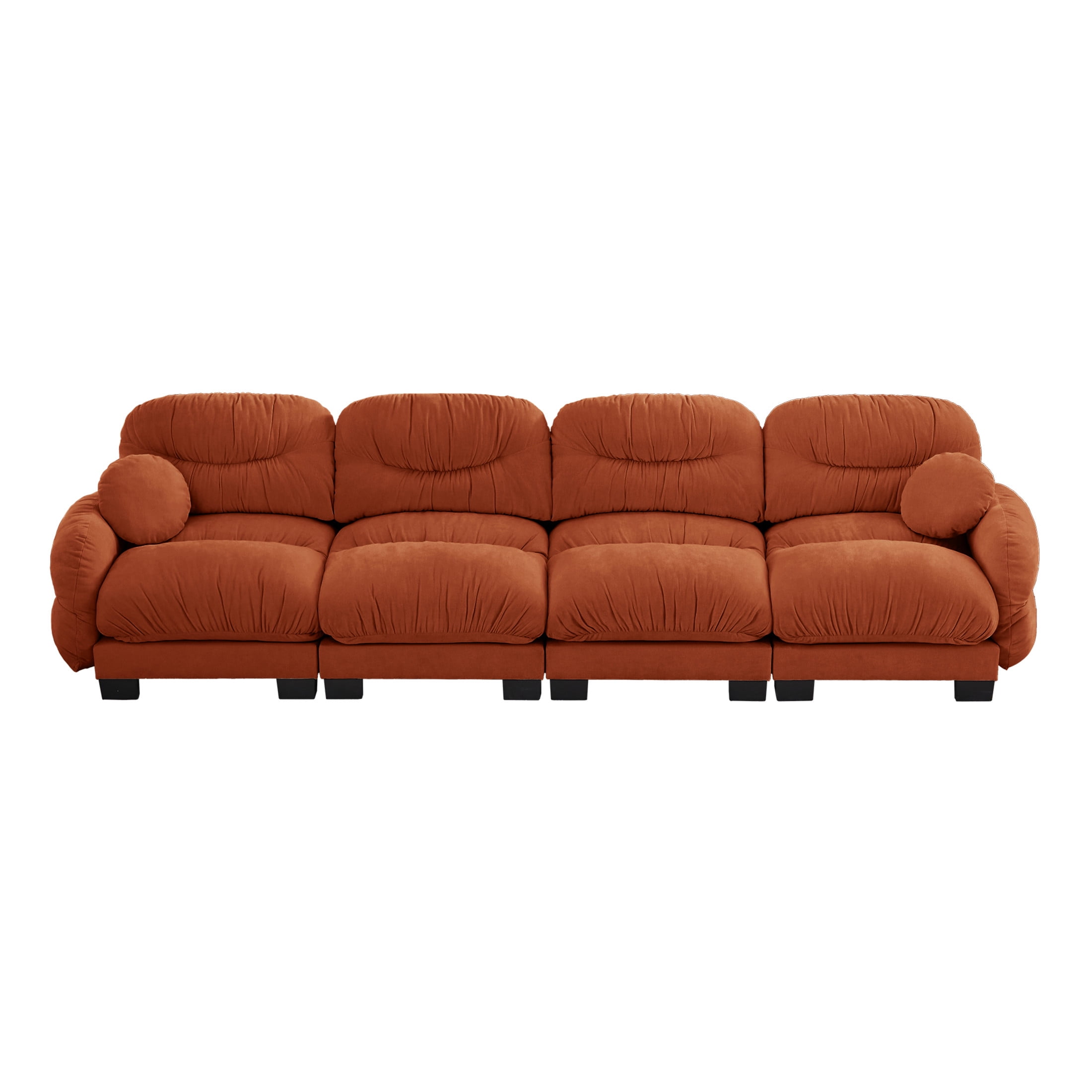 Noble House Corlan Pleated Chenille 4-Seater Sectional Sofa, Modular Deep Seat Couch with Throw Pillows, Orange