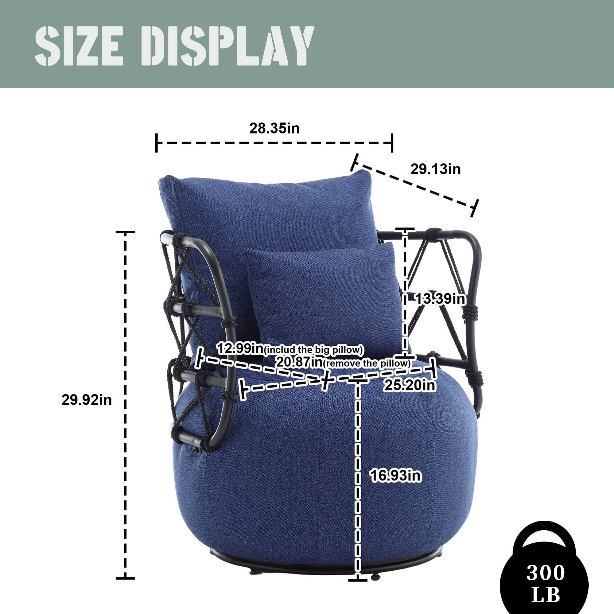 MOONMISS Textured Linen Fabric Upholstered Tufted Accent Chair with Metal Stand-Navy Blue