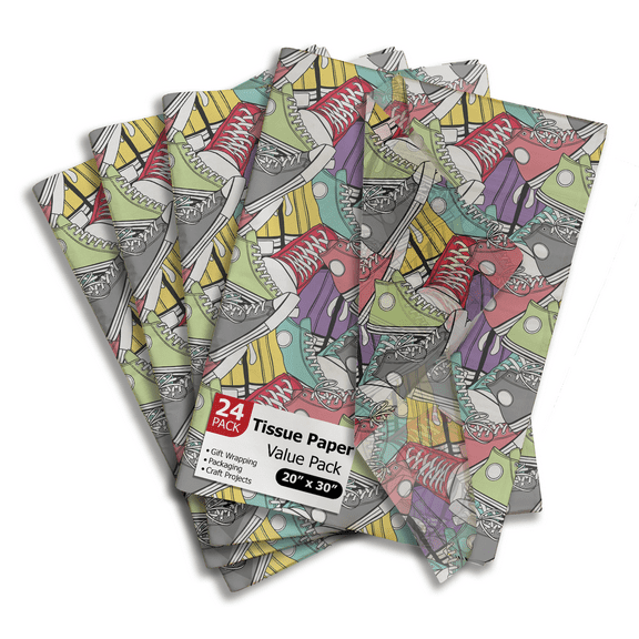Sneakers Printed Tissue Paper for Birthday Party Gift Bags or Boxes and Wrapping - Bulk Decorative Art Tissue Paper for Packaging and Gifting | 24 Sheets 20" x 30"
