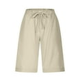 thumbnail image 6 of Wyobmus Women Linen Summer Shorts Casual Lightweight Bermuda Side Cross Mesh Shorts Wide Leg High Waisted Drawstring Short Beige, 6 of 9