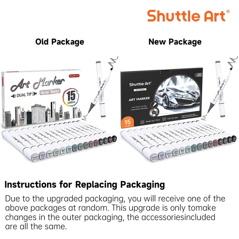 Shuttle Art Dual Tip Art Markers, Gray Tones, 15-Count Set photo 3