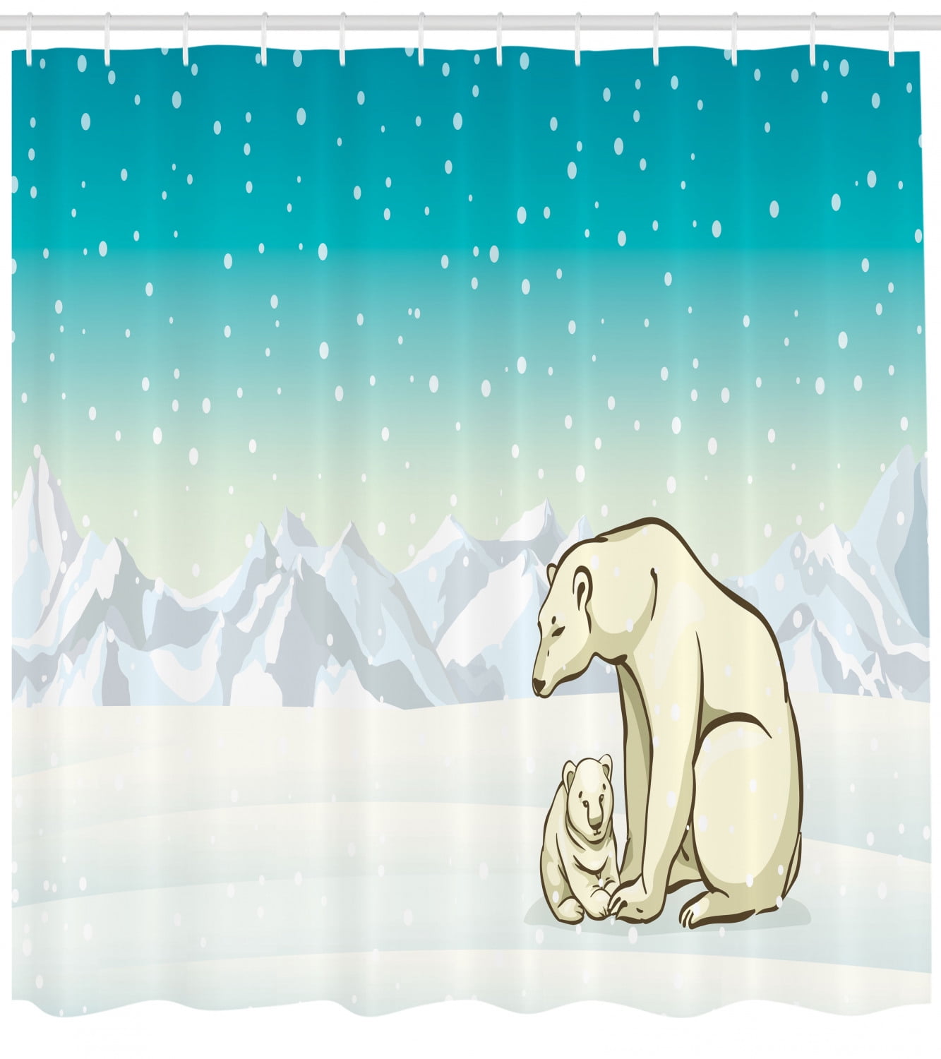 Polar Bear Shower Curtain, Northern Landscape Arctic Baby Polar Bears