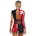 thumbnail image 2 of CHICTRY Justaucorps de Danse Métallique Pailleté pour Femmes une Pièce Combinaison Courte Salsa Latin Dancewear Rouge m, 2 of 5