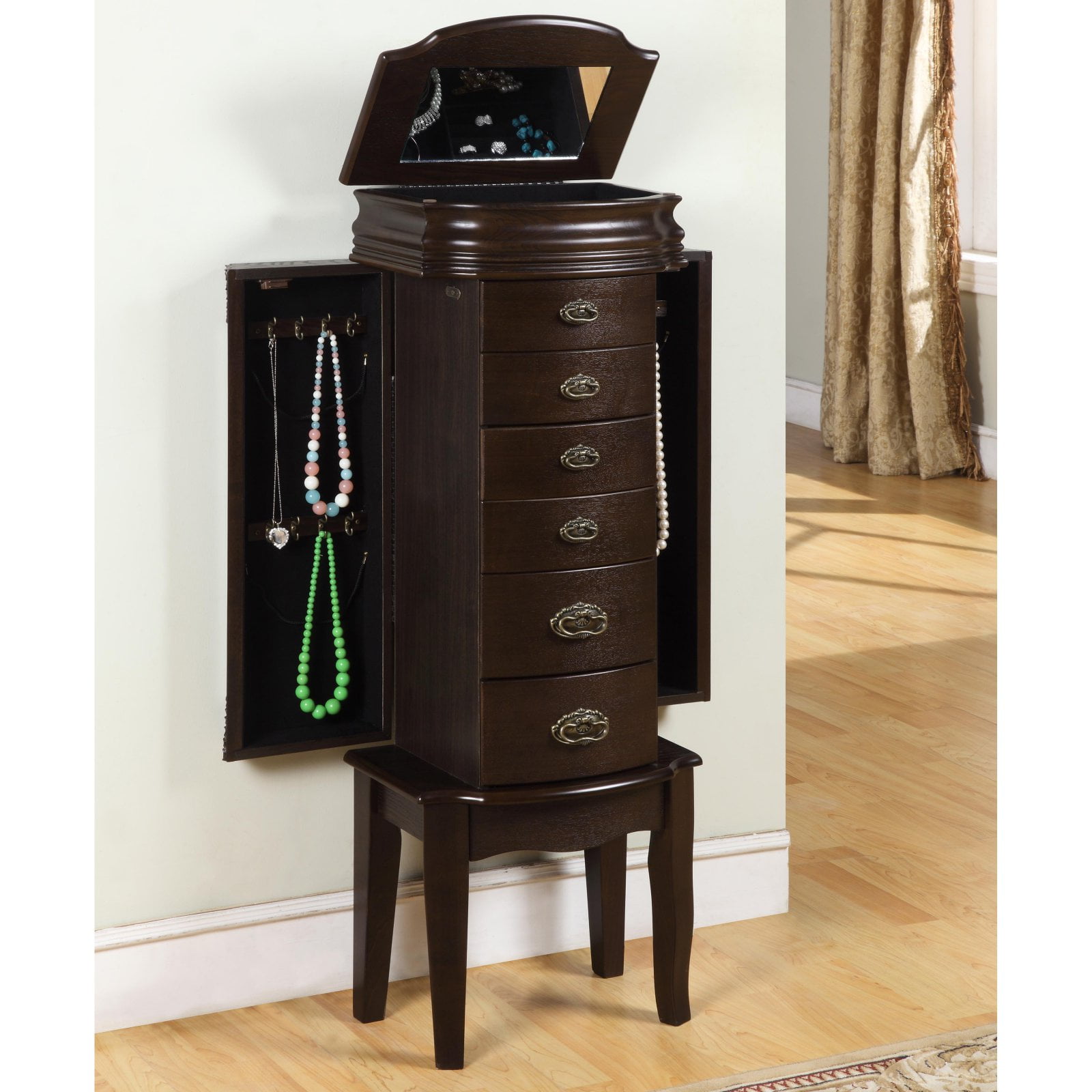 BCP Handcrafted Wooden Jewelry Armoire Espresso 
