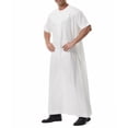 thumbnail image 6 of FRSASU Mens Kaftan Thobe V-Neck Half Sleeve Muslim Robe Dubai Long Gown Casual Saudi Arab Thobe Robes White, 6 of 9