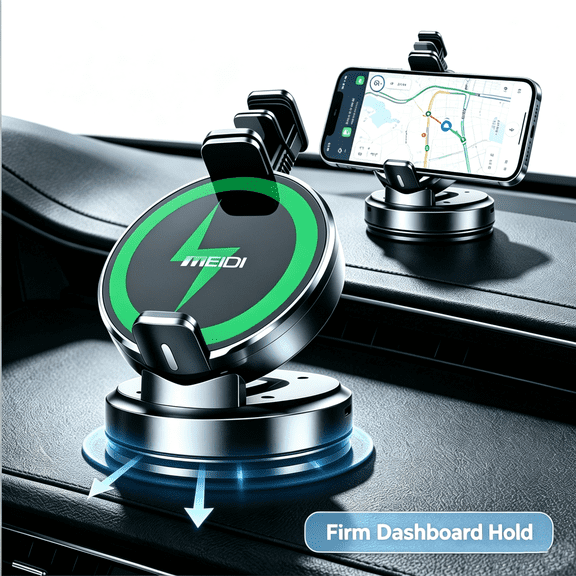 MEIDI Dashboard Phone Holder for Car, 360° Rotation Car Phone Mount, Strong Suction Cup, One-Hand Operation, Adjustable Phone Holder for iPhone & Samsung