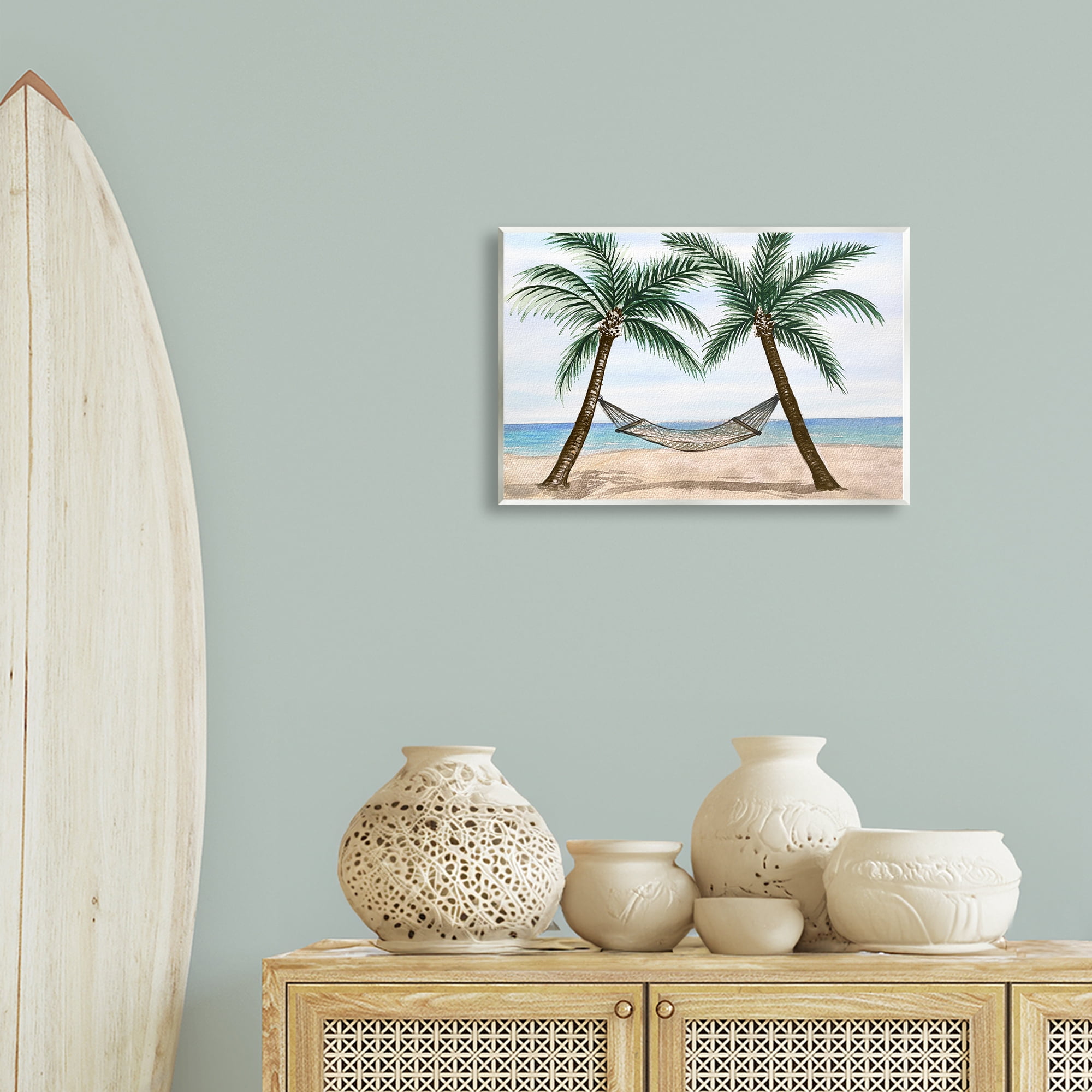 Stupell Industries Hammock Between Palms Landscape Painting Unframed Art Print Wall Art, 19 x 13