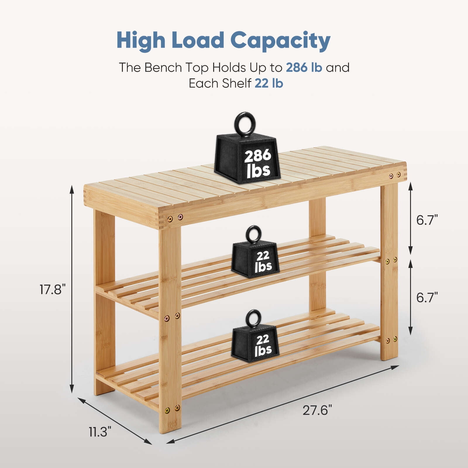 Gianna Shoe Rack Bench, 3-Tier Bamboo Storage Organizer, Wood