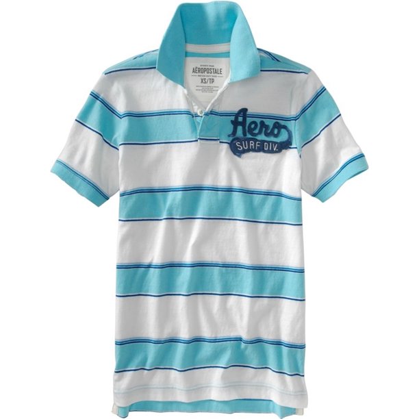 Aeropostale Mens Stripe Aero Surf Div. Polo de rugby, azul, extragrande