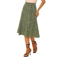 thumbnail image 4 of Unique Bargains Jupe Paysanne pour Femme à Taille Élastique, Ligne A, Midi, Imprimé Feuilles, Vert Armée, M, 4 of 6