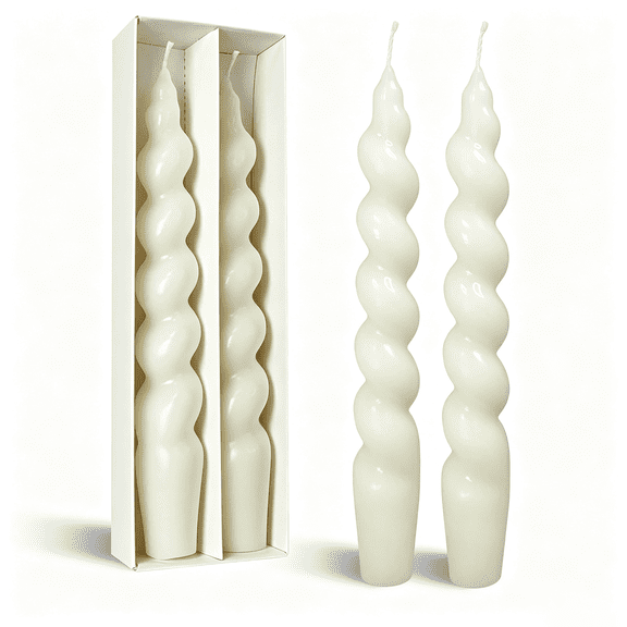 Prichor Spiral Taper Candle – Milk White Unscented Twisted Candlesticks 7.5 Inch – Smokeless Short Candle Stick for Wedding Dinner Decor – Creative Gift, 2PCS