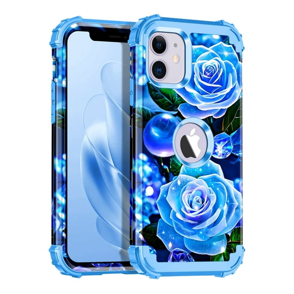 Casetego for iPhone 11 Case,Glow in The Dark Three Layer Heavy Duty Shockproof Full Protection Hard Plastic Bumper Soft Silicone Protective Case,Dark Blue