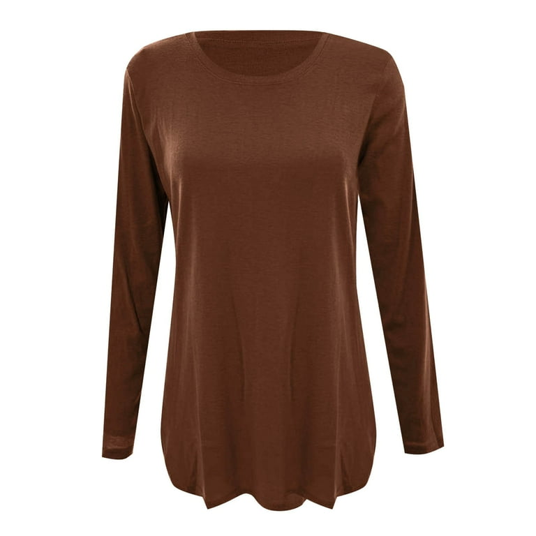 DVKOVI Shirt for Women Women's Long Sleeve Crew Neck Shirt Side