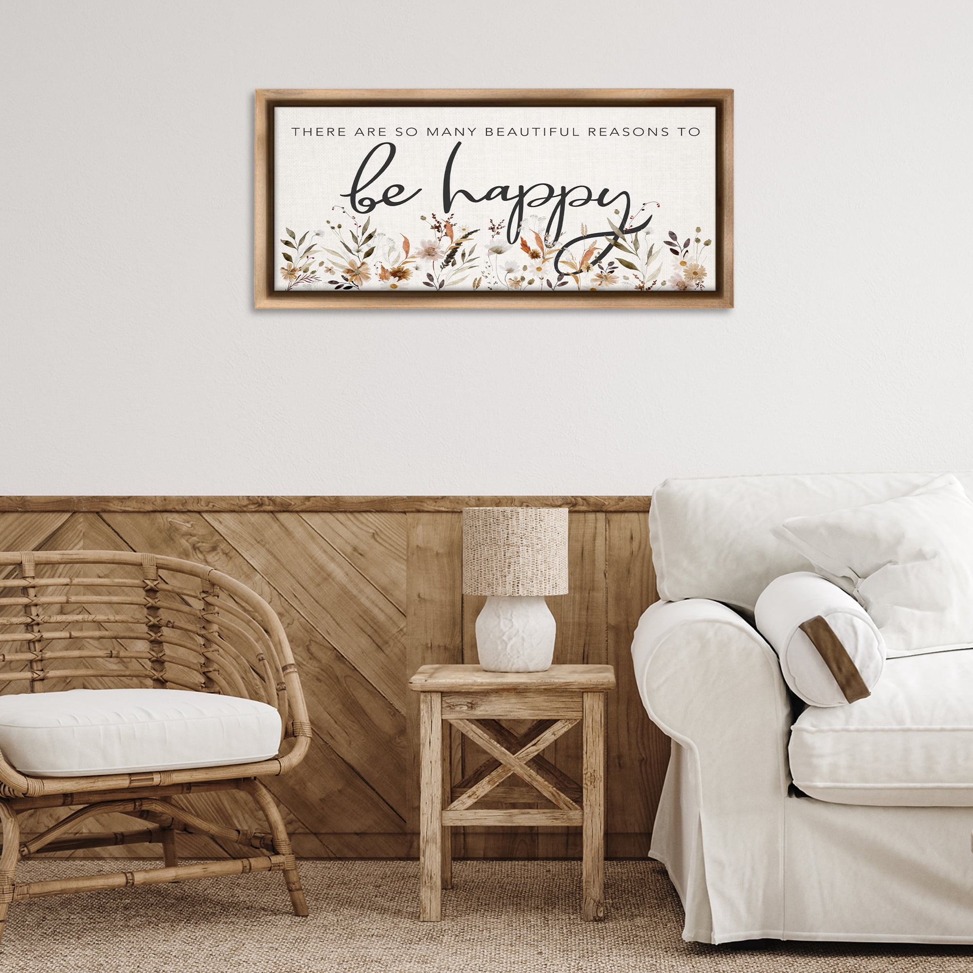 Stupell Industries Beautiful Reasons Sentiment Plants & Flowers Painting Brown Floater Framed Canvas Art Print Wall Art, 31 x 14
