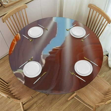 

Sheronv Light Round Table Cloth Stain Resistant Washable for Indoor Outdoor Dining Wedding Parties 100% Polyester Waterproof Picnic Kitchen Farmhouse 46 -50