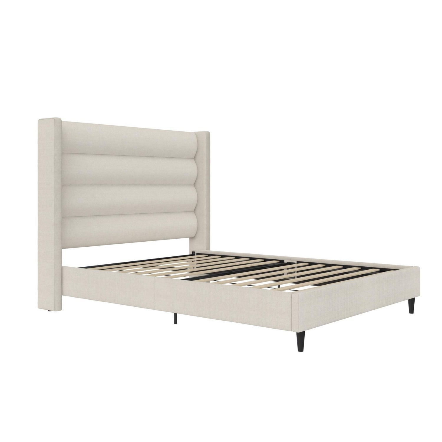 Novogratz Louis Upholstered Bed Frame with High Tufted Headboard, Queen, Textured Ivory Canvas