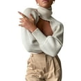 thumbnail image 4 of Women Knit Shrugs Pullover Mini Sweater Backless Long Puff Sleeve Club Knitwear Crop Top, 4 of 7