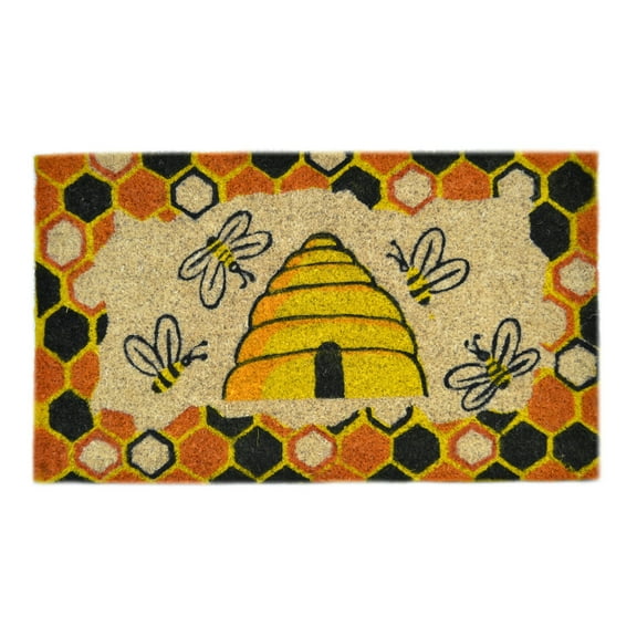 Imports Decor Decorated Coir Doormat, Beehive Design, 18-Inch by 30-Inch