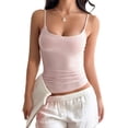 thumbnail image 2 of Womens Lace Camisole Tops Square Neck Ribbed Tank Tops Adjustable Spaghetti Straps Sleeveless Summer Shirt 2025 Pink S, 2 of 9