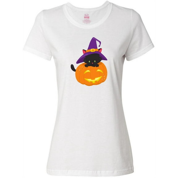 Inktastic Halloween Cat, Black Cat, Witch Hat, Pumpkin Women's T-Shirt