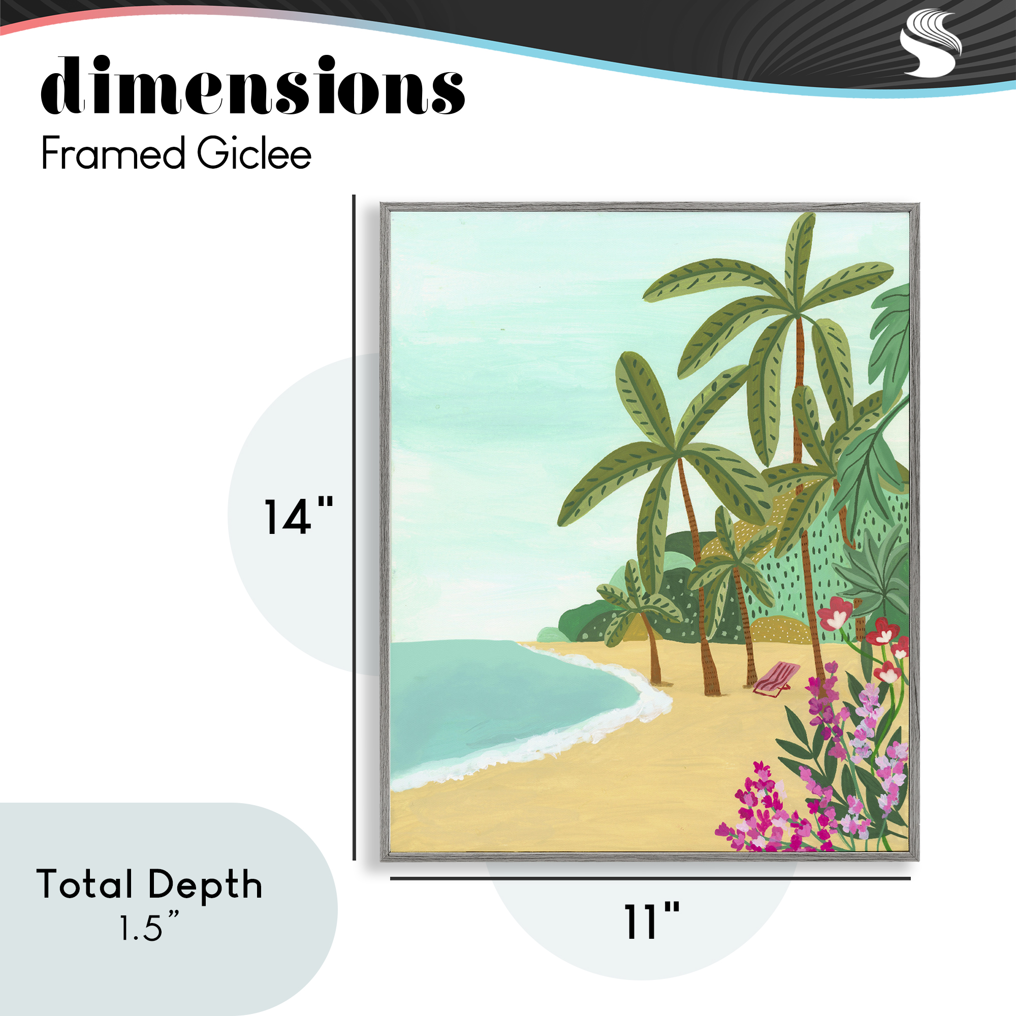 Palm Filled Shoreline Gray Framed Giclee Art, design by Nabeela Rumi