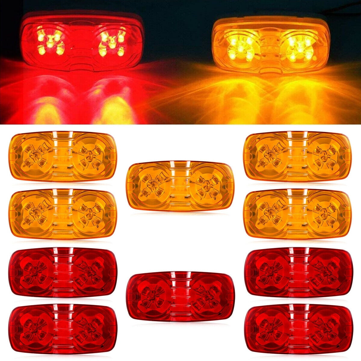 10x Red/Amber LED Side Marker Lights Indicators RV Camper Trailer Truck