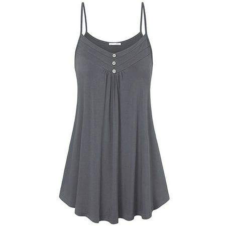 

Haite Women Sleeveless Ruched Camisole Bohemian Three Buttons T Shirts Beach Solid Color V Neck Pajamas